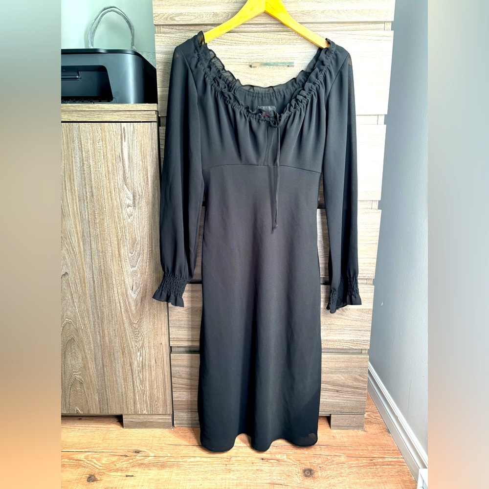 Vintage 90’s Boho Whimsygoth Maxi Long Sleeves Black Dress Large